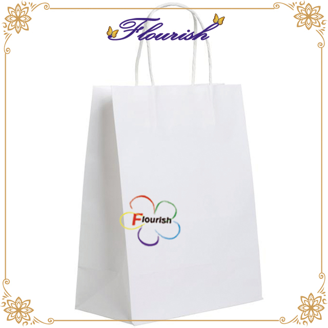 Sacchetto di carta bianco per shopping in tinta unita riciclabile