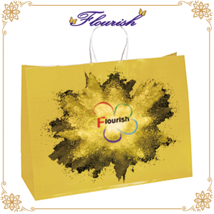 Grande sacchetto di carta kraft lucida con manico in carta intrecciata in 100 GSM
