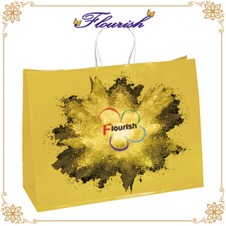 Grande sacchetto di carta kraft lucida con manico in carta intrecciata in 100 GSM