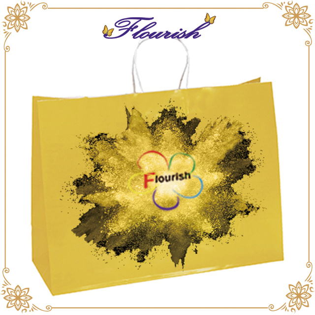 Grande sacchetto di carta kraft lucida con manico in carta intrecciata in 100 GSM