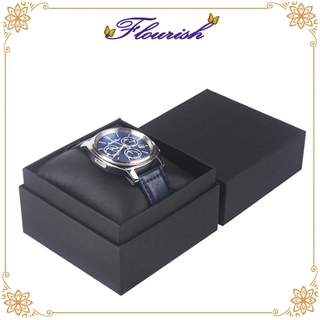 Scatola per orologi quadrata da uomo in cartone nero con cuscino