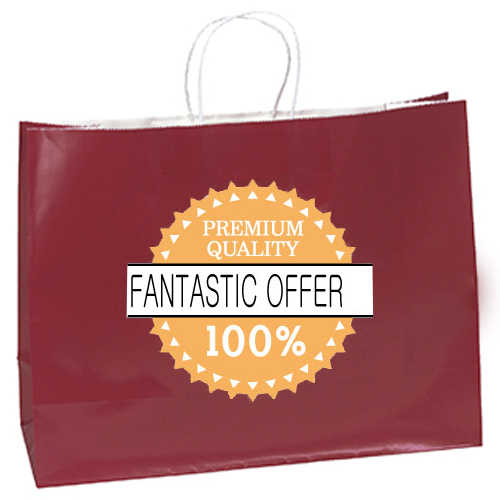 Grande sacchetto di carta kraft lucida con manico in carta intrecciata in 100 GSM