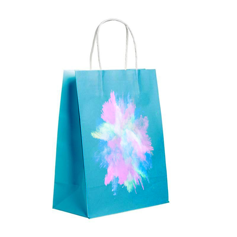 Borsa da imballaggio in carta patinata blu con stampa personalizzata