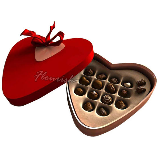 Scatola di caramelle a forma di cuore rossa decorata con oro all'ingrosso della fabbrica della Cina