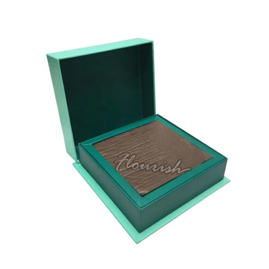 Scatola d'argento di sorpresa del regalo di compleanno del cartone rigido verde di stampa d'argento con la decorazione rossa del nastro