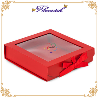 Scatola regalo pieghevole in cartone tipo Flip Top con chiusura a finestra e nastro