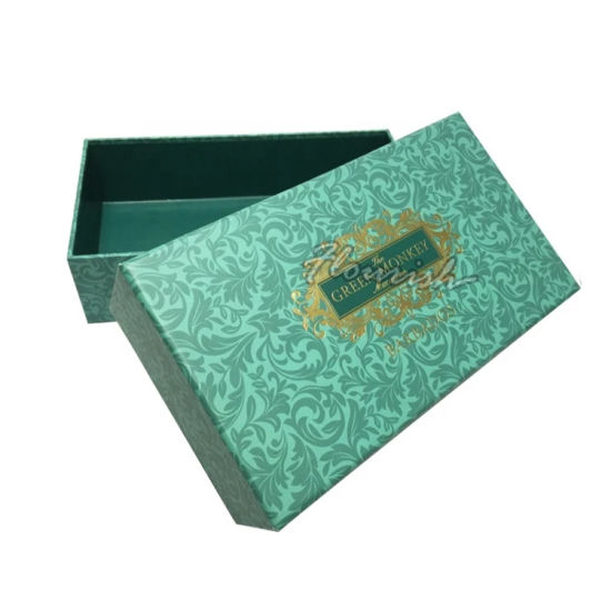 Scatola d'argento di sorpresa del regalo di compleanno del cartone rigido verde di stampa d'argento con la decorazione rossa del nastro