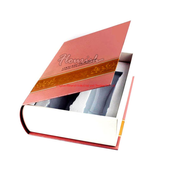 Scatola di cartone d'imballaggio del regalo dei gioielli cosmetici a forma di libro cosmetico di timbratura dell'oro