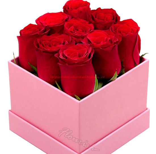 Scatola di carta del fiore di rosa del cartone rigido a forma di cuore quadrato di prezzi all'ingrosso