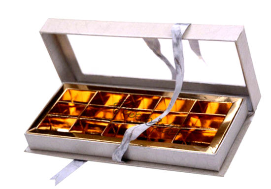 Scatola regalo pieghevole in cartone tipo Flip Top con chiusura a finestra e nastro