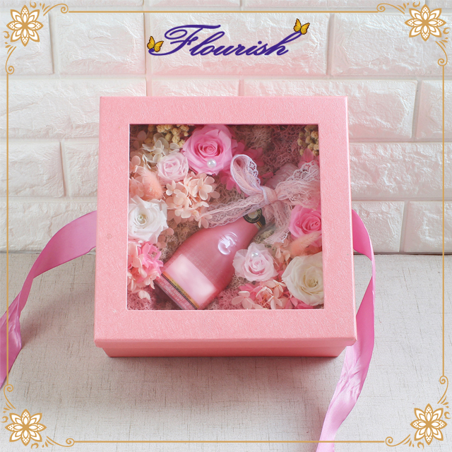 Scatola d'imballaggio di profumo di fiori di cartone quadrato con stampa logo personalizzato per San Valentino con finestra