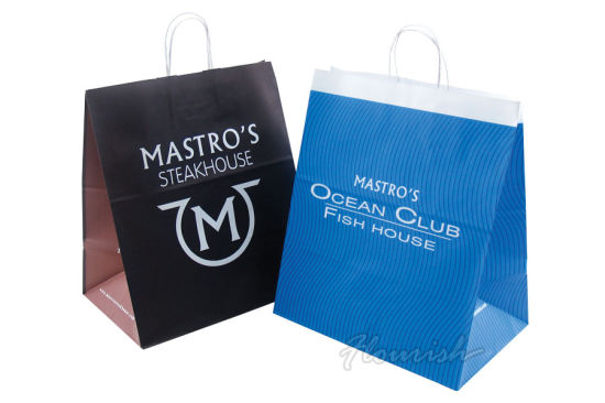 Borsa da imballaggio in carta patinata blu con stampa personalizzata