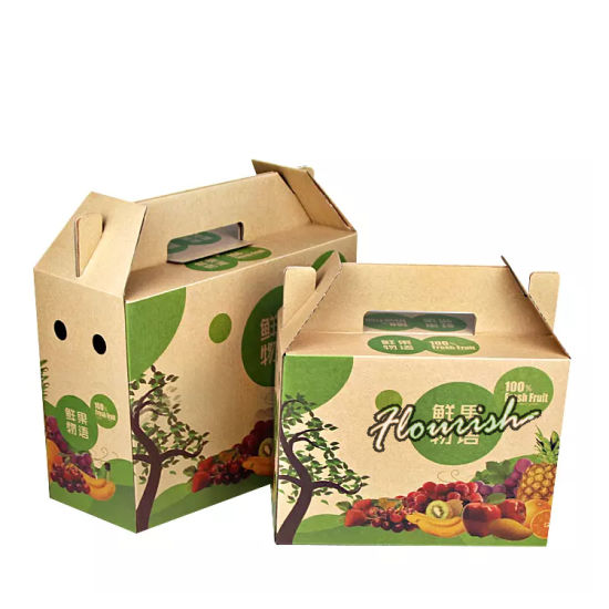 Scatola di imballaggio per frutta e verdura con forte kiwi Pitaya e limone in carta ondulata con manico