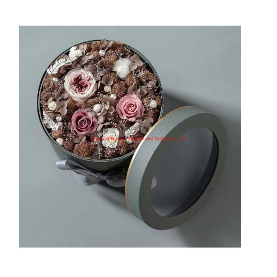 Contenitore di fiore di cartone a forma di rotondo di colore grigio laminato prezzo all'ingrosso