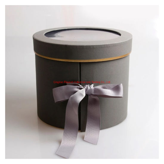 Contenitore di fiore di cartone a forma di rotondo di colore grigio laminato prezzo all'ingrosso