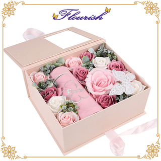 Scatola d'imballaggio del regalo del fiore di proposta di giorno di biglietti di S. Valentino di colore rosa con la finestra