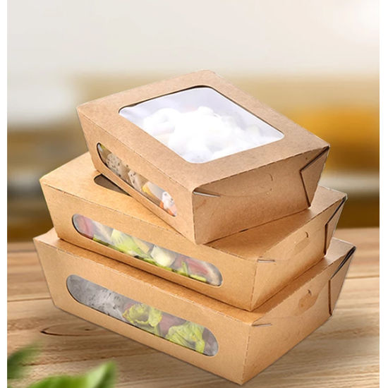 Scatola da pranzo per ufficio in carta kraft marrone riciclabile originale con finestra