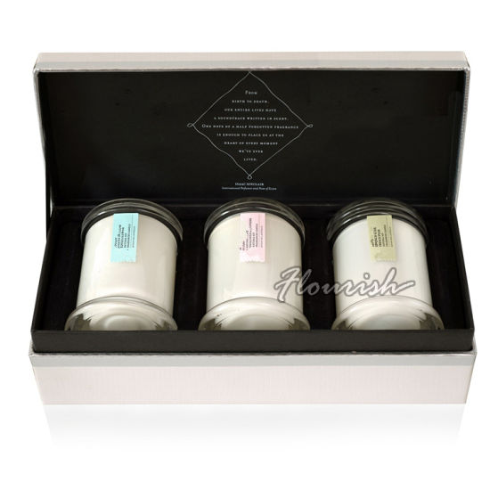 Scatola di immagazzinaggio con set di candele e coperchio di carta grigia personalizzati