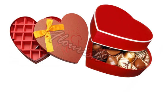 Scatola di caramelle a forma di cuore rossa decorata con oro all'ingrosso della fabbrica della Cina