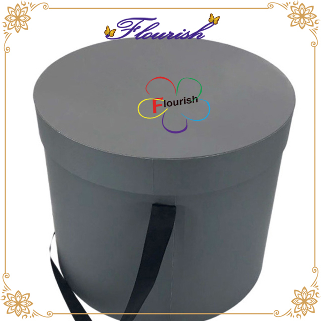 Contenitore di fiore di cartone a forma di rotondo di colore grigio laminato prezzo all'ingrosso