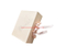 Scatola regalo in carta patinata beige di medie dimensioni per feste ed eventi con nastro