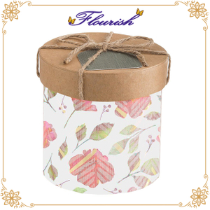 Scatola rotonda per fiori di lino con stampa floreale
