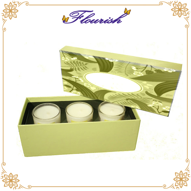 Scatola di immagazzinaggio con set di candele e coperchio di carta grigia personalizzati